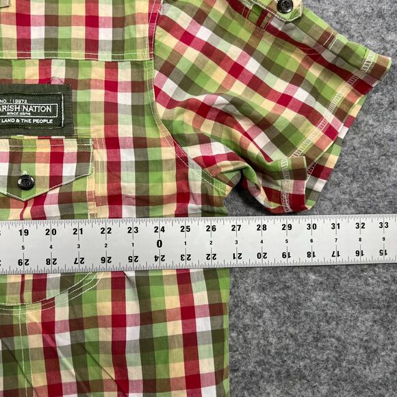 Parish Nation Men's Button Down Shirt Size 3XL Yellow Green Plaid Short Sleeves - Picture 4 of 6